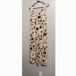 Connie Choi Yellow Whimsical Vintage Maxi Dress Elephant Turtle Cotton